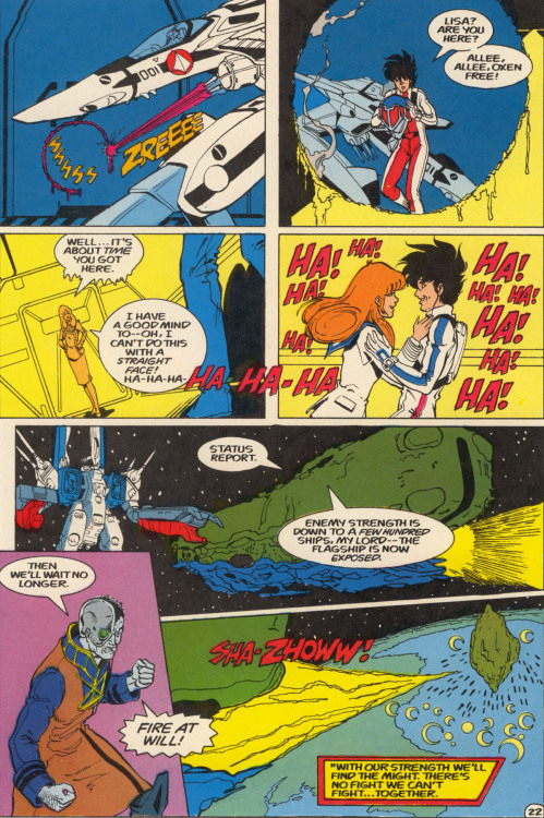 And thus ends the First Robotech War.This depiction of the rescue of Lisa Hayes from Alaska Base and