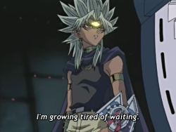 millenniumtinnyrod:  kattobingu:  omfg im like crying i forgot that yami marik gets left behind when they go into the virtual world and now hes just like “gee i sure hope theyre not all dead because that was MY JOB”  Look how sad he looks in the bottom