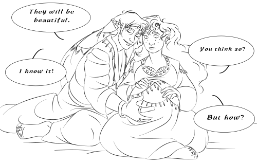 idahlart:Ours.Feanor and Nerdanel expecting their first child.Bonus close-up: