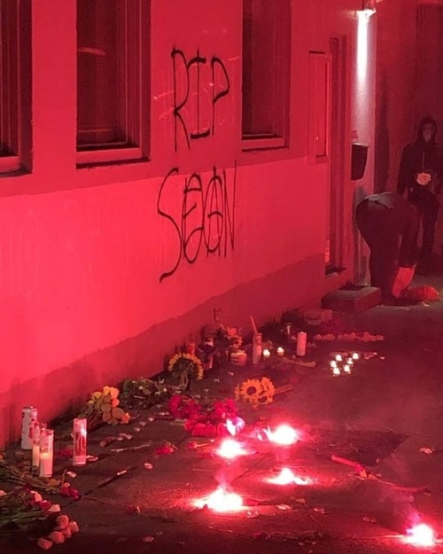 radicalgraff:Memorial graffiti for Sean ‘Armenio’ Kealiher, a 23 year old anarchist killed in a hit-