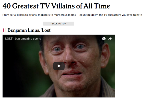 fuckyeahlost:Rolling Stone named Benjamin Linus the greatest TV villain of all time