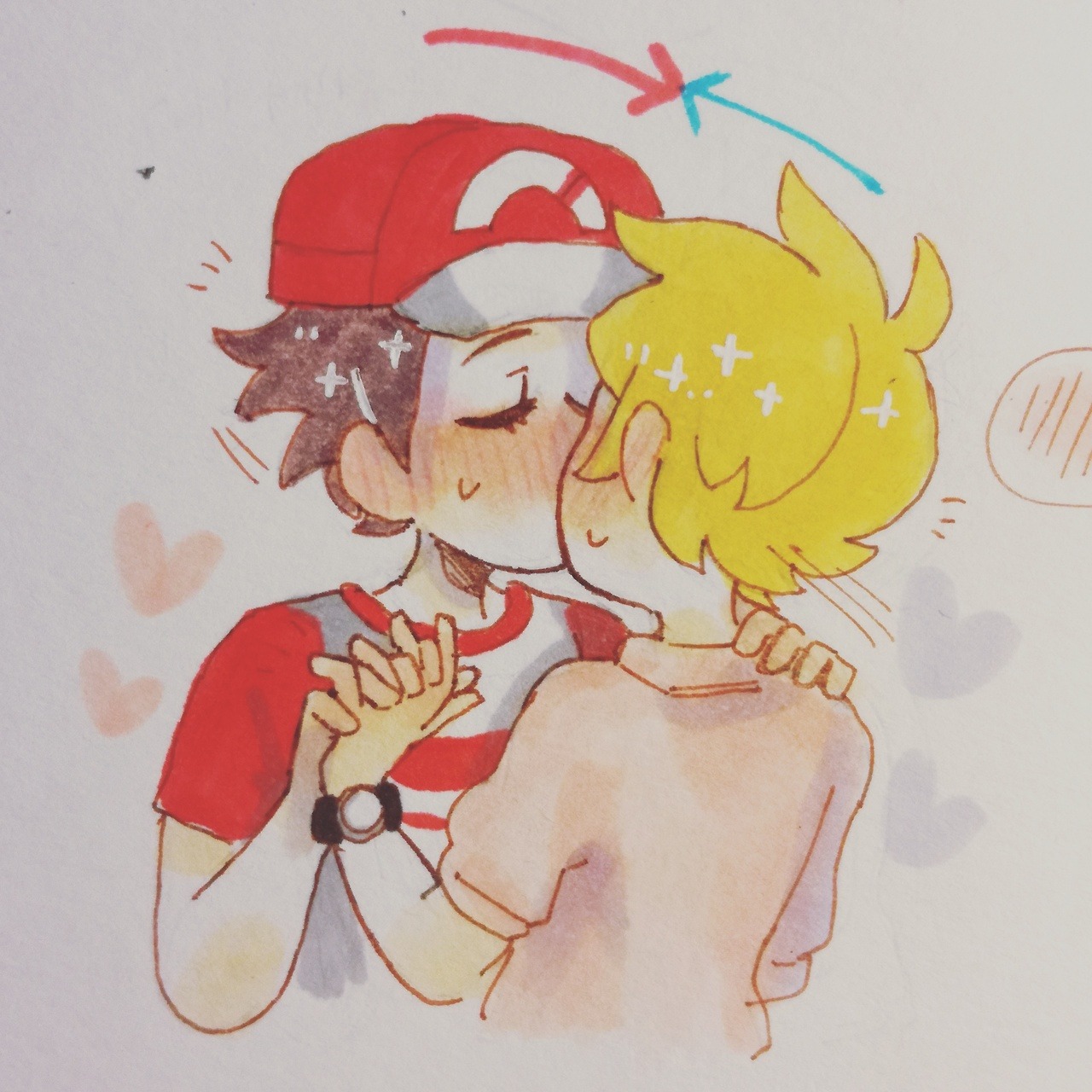 catsubun:today’s doodles were a few first kisses! (i like it when red makes blue/green