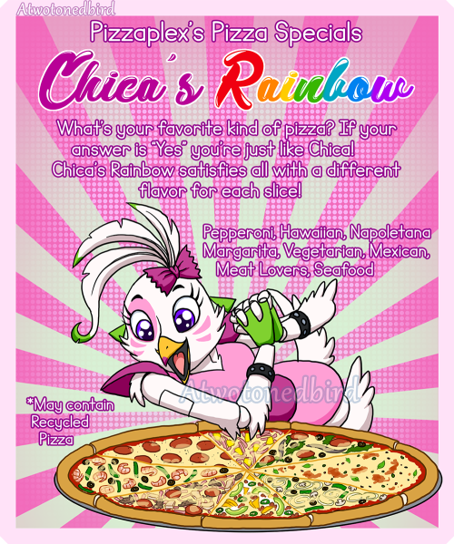 atwotonedbird:No doubt in my mind the pizza plex would have Glamrock inspired specials! And even tho