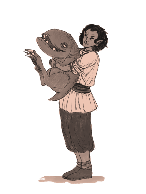 olibavee:my oc Rena :~)ft. her as a kid with a baby guar (her family bred them), and her when she’s 