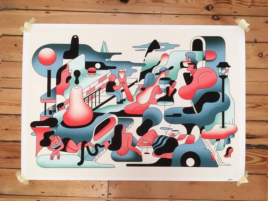 L D N – A0 Giclée print. Unique piece for a private commission. Give me a shout for you want some personal illustration. #illustration #print #green #blue #red #original #london