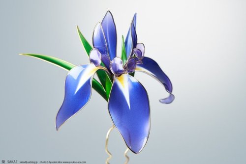 Glossy lifelike kakitsubata (rabbitear iris) kanzashi, new amazing hairpin by Sakae