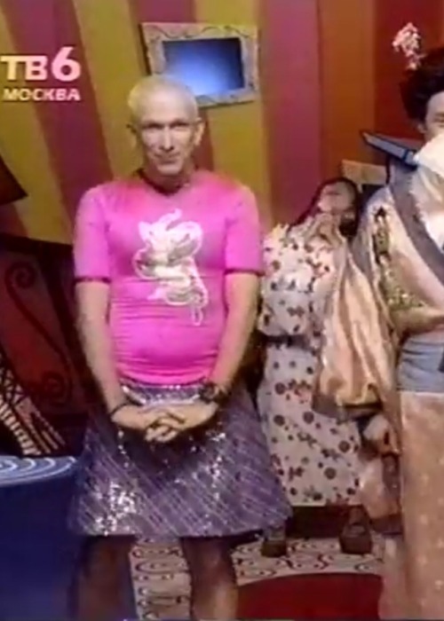 evilrashida:Jean-Paul Gaultier wearing his own designs hosting “Eurotrash” in 1993. 