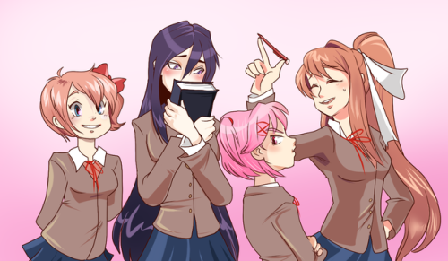 I drew the girls from DDLC and also J̷̙̗u̶̹̲̲s͉̺̻͚̼̗̖t̯̝ ͇͚M҉̺̻̳̹̩͓̦o̗͚̰͇͘n̵̖̠i̵̻̱̤k̫a̤͔̞͠ 