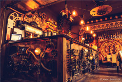 sixpenceee: A Steampunk-Themed Cafe Filled with Kinetic Sculptures Opens in Romania Just last week, a new cafe opened in Romania called Enigma that claims to be “the world’s first kinetic steampunk bar.” A slightly terrifying humanoid robot with