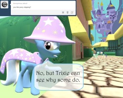 asktrixandberry:  Trixie: Trixie wonder how it works.  I see that LyraBon back there &lt;3