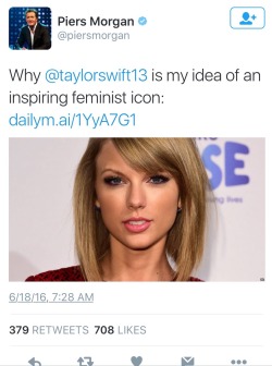 therealstarfire: I’m seeing calls for people to defend Taylor swift and again seeing Taylor swift used to degrade other women who don’t fit the respectable feminist image.  As a black woman I don’t owe her shit nor does anyone else in the name of
