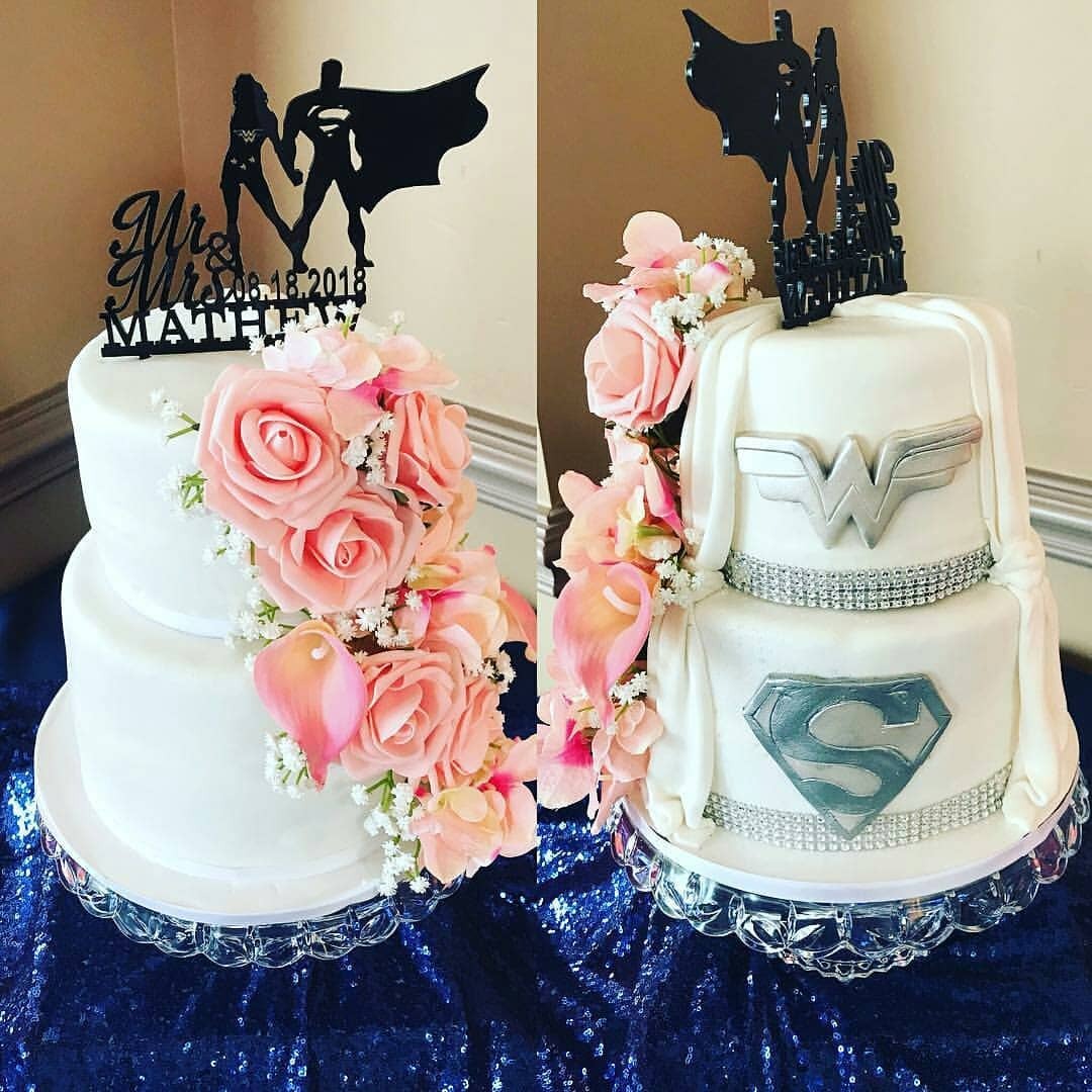 Personalized Superman Kiss Wonder Woman with Name Wedding Cake Topper 