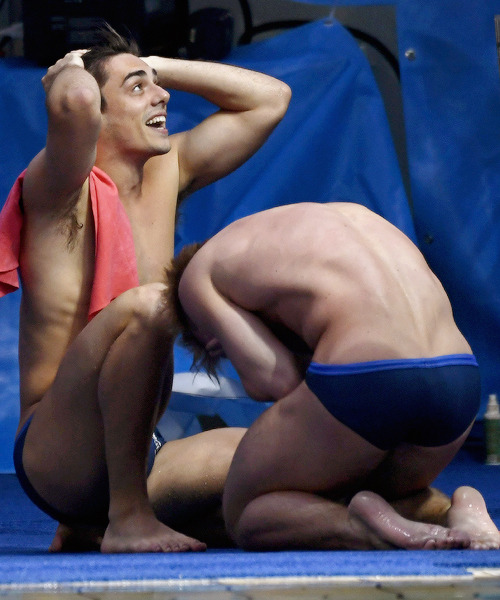 tomrdaleys: Great Britain’s Jack Laugher and Chris Mears celebrate their victory at the end of