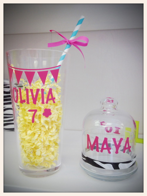 We love doing personalized gifts ! These can be filled with candy or any additional girly product. The small one with Maya’s name is for a Sweet Fiesta where the girls will decorate their own cupcake and take it home in this cute holder. They can...