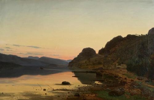 Amaldus Clarin Neilsen (1838-1932) - Evening Mood, Skogsfjord, Mandal. 1867. Oil on canvas.