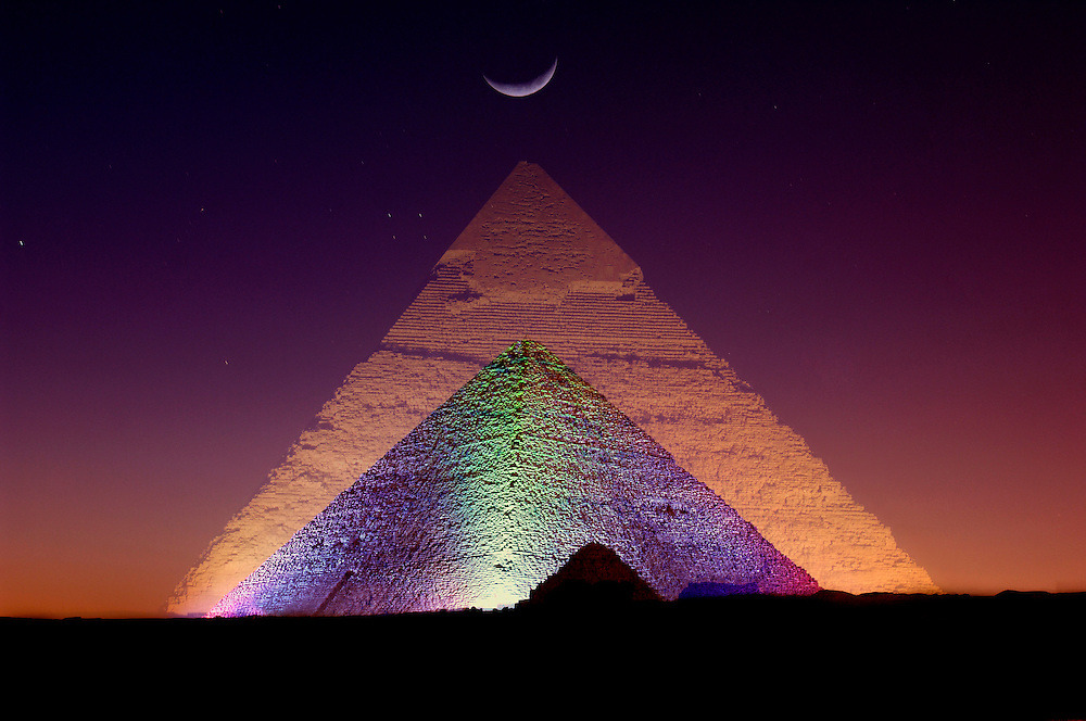 egypt-museum:  Pyramid of Giza Night view at Giza Pyramids,  sound and light show.