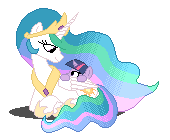 &gt;Celestia and filly twilight nuzzling(Click links below for better viewing