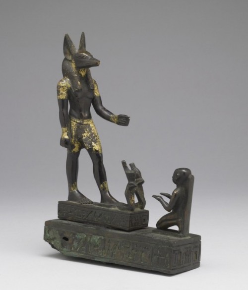 A Worshipper Kneeling before Anubis ca. Third Intermediate Period-Late Period (25-26th Dynasty); Tem