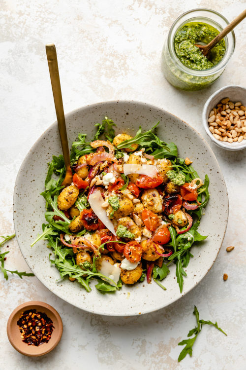 Crispy Sheet Pan Pesto Gnocchi