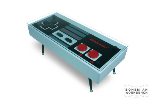 geek-studio:  Nintento Controller Coffee Tables  These handmade coffee tables by Bohemian Workbench are also FULLY FUNCTIONING CONTROLLERS! They can be plugged in and are compatible with Nintendo Wii. 
