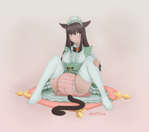 milkiitea:A minty padded miqo’te maid for a patron  ❤️