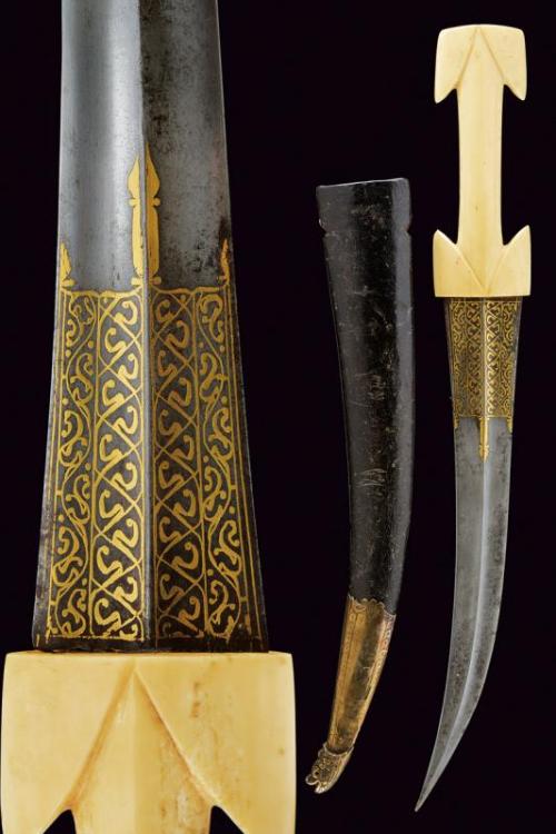 Gold decorated jambiya with carved bone hilt, Turkey, 19th century.from Czerny’s International Aucti