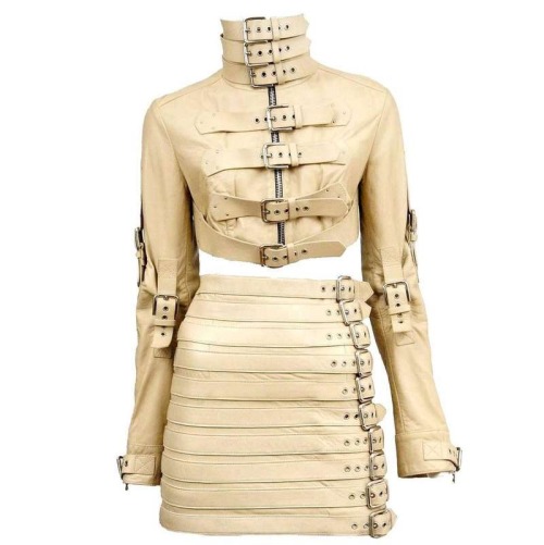yslgirl: Dolce &amp; Gabbana Bondage Buckle Leather Jacket Skirt Suit Ensemble $7,999