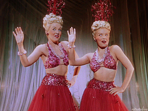 Betty Grable and June Haver in The Dolly Sisters (1945). #just saw this on nitrate and it was so sparkly #1940s#betty grable#june haver #the dolly sisters #irving cummings#technicolor #20th century fox #musical#dance#glamour#retro#nostalgia#1940s style#1940s fashion#sparkly#tcmff#classic movies#classic film #classic film gif  #classic movie gif
