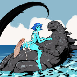 xizrax: sketch commission of Lapis and Godzilla