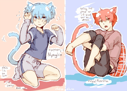 rheathm:  old doodles of a karunagi and Nya!Karunagi. colored it randomly just now. enjoy the nyaas ‘ v ‘ )/ 
