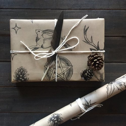Witchy Holiday Gift Wrap, Card, And Ornament From TheCreepingMoon 