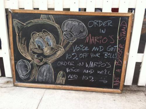 The Not a Burger Stand chalkboard for the week of 6/11-6/17E3 edition! I managed to get Kitty Mario 