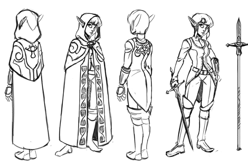 Semi-finalized design for Clockwork Empire mark 2. I’ve basically converted Zelda’s Twilight Princess cloak and dress into a more adventurous gear.
Also I’ve decided that Zelda can use magic to transmute her sword into different weapons, Fullmetal...