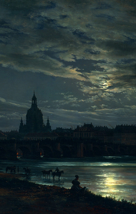 nigra-lux:DAHL, Johan Christian (1788-1857)View of Dresden by Moonlight, detail1839Oil on canvas, 78