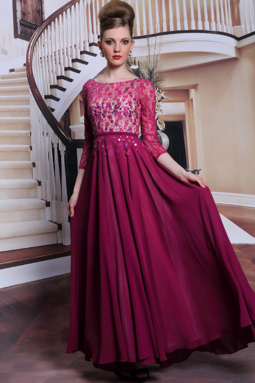 2014 new arrival unique long prom dress. Brilliant sequins light up the illusion three-quarter sleev