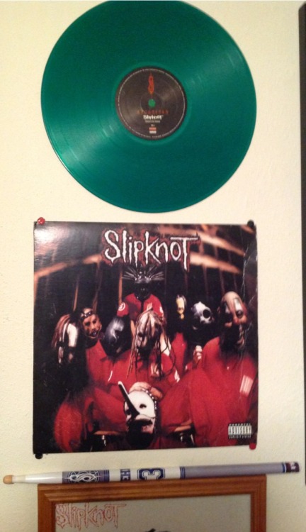 Some closer shots of my Chris Fehn framed photo, Chris Fehn drumstick and slipknot self titled slime green vinyl