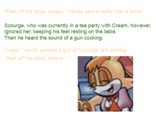 spindash-blitz: badsonicfics: From the fic “Vanilla Fired a Warning” @sonic-rider