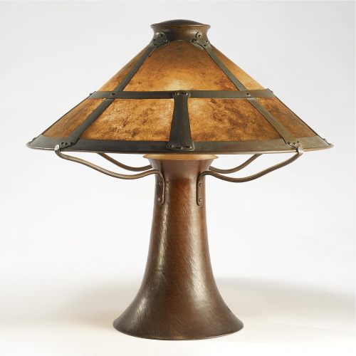 blondebrainpower:  Dirk Van Erp A Rare Table Lampstamped Dirk Van Erp within a closed box, below a windmillhand-wrought copper and micaca. 1912-1915