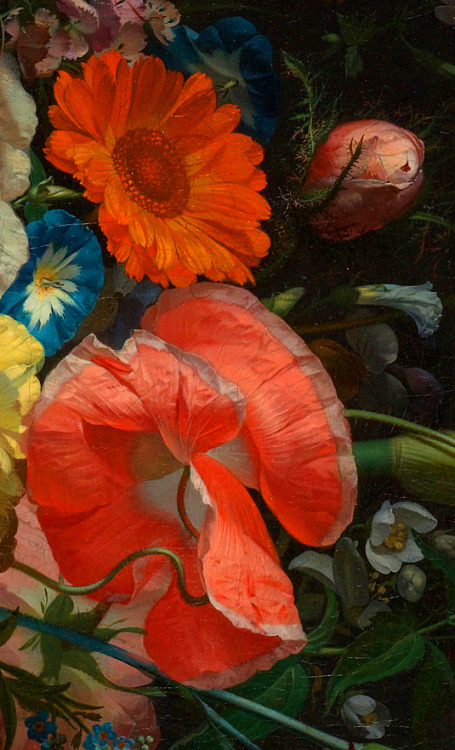 classicalartbright:RUYSCH, Rachel (1664-1750) Stilleven met bloemen op een marmeren tafelblad, detai