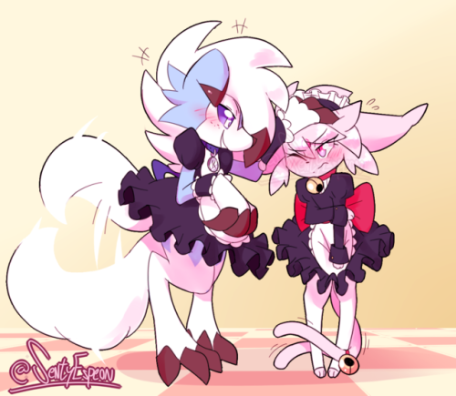 Commission for @KyroDRX on Twitter!! He wanted a maid dress for himself, but insisted Simon joined h