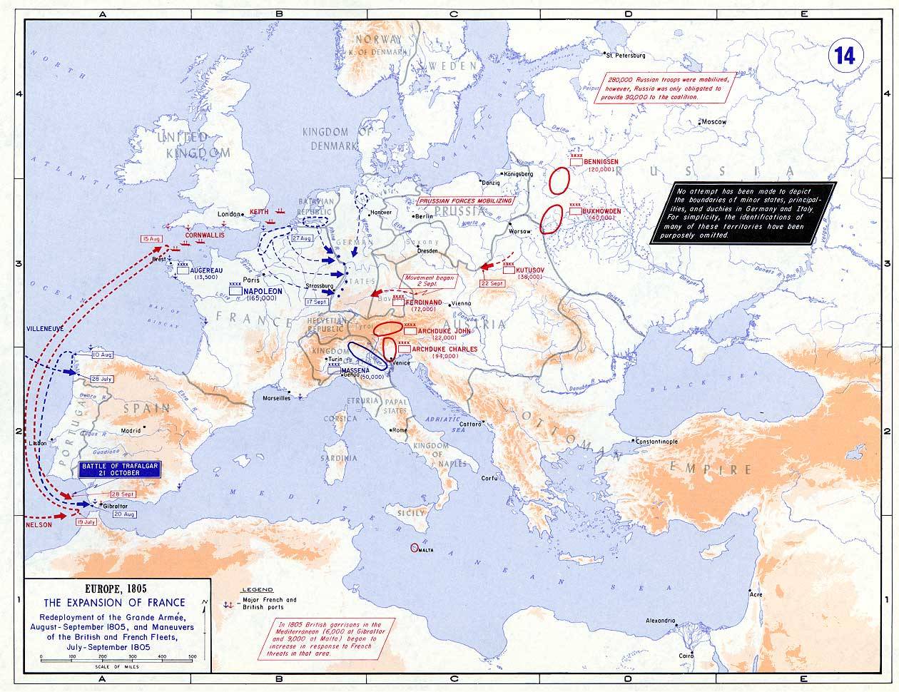 Strategic map of Europe 1805 before Battle of... - Maps on the Web