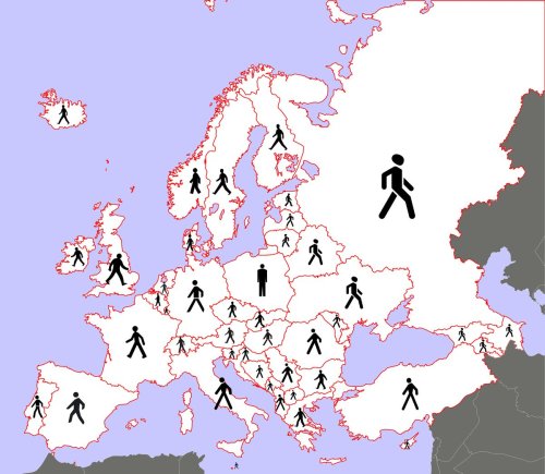 thotticus-binch:mapsontheweb:What Pedestrians Look Like Across Europe