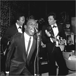 historicaltimes:  Jimi Hendrix and Wilson Pickett at an Atlantic Records release party . via reddit