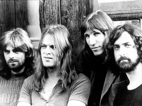 more-relics:Pink Floyd outside number 4 Hays Mews, Hampstead Heath, London, 1971.