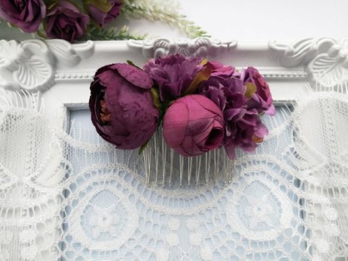 Purple Flower Hair Comb //BeuBeuDesign