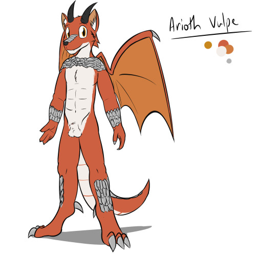 Ref Sheet of Arioth Vulpe and his fox-dragon hybrid.