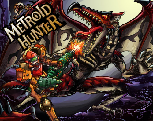 hakuramen:Metroid x Monster Hunter Crossover. Inspired by the Super Metroid boxart.