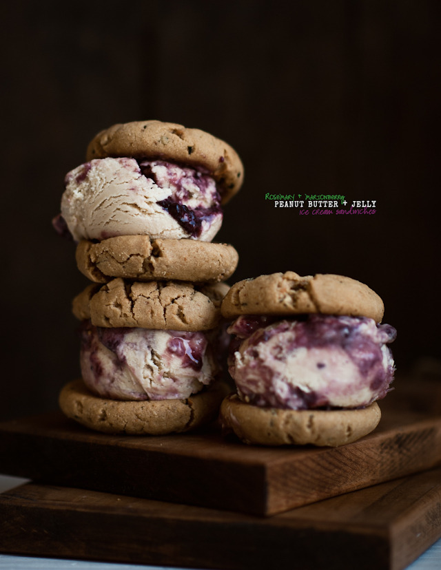 gastrogirl:  peanut butter jelly ice cream sandwiches with rosemary marionberry.