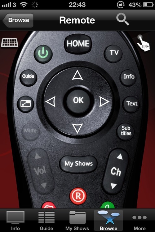 sher:  There is this iPhone app for Virgin media that contains a remote that allows