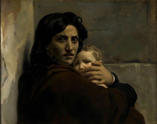 Tête de femme et d'enfant.Esquisse pour la scène du Massacre des Innocents.c.1824.Oil on Canvas.73.4